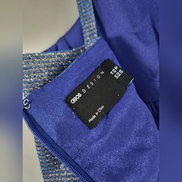 NWOT ASOS Blue Metallic Cupped Flare Jumpsuit Size 10 - Picture 8 of 11